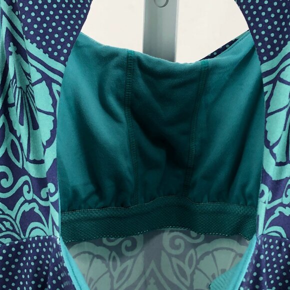 Prana Blue/Green Pattern Workout Dress | Padded Bra Attached - Picture 4 of 6